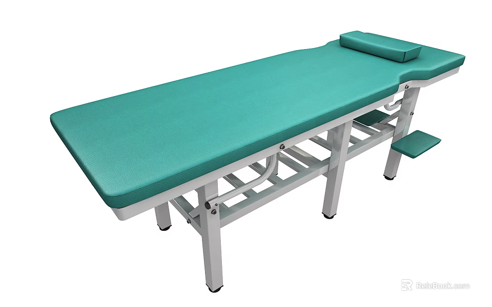 Professional Massage Bed With Green Mattress Sturdy Metal Frame And Headrest 3d model 