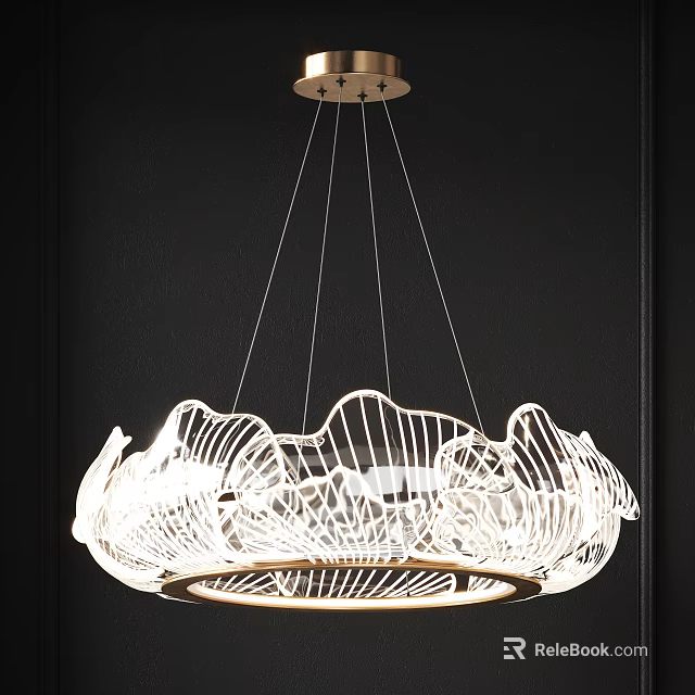 Modern White Chandelier With Petal Wave Hollow Design Hanging Light Shining Through 3d model 