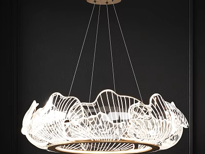 Modern White Chandelier With Petal Wave Hollow Design Hanging Light Shining Through 3d model