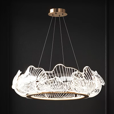 Modern White Chandelier With Petal Wave Hollow Design Hanging Light Shining Through 3d model