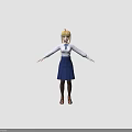 3D Anime Character Model With Blonde Hair Green Eyes White Shirt And Blue Bow Tie