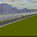 Elevated Road Infrastructure With Street Lamps Vehicles Green Grassland And High Rise Buildings
