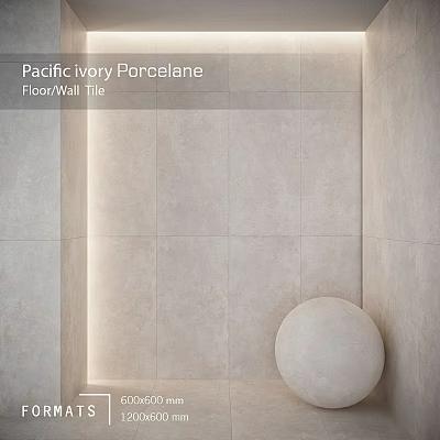 Interior Design Featuring Pacific Ivory Porcelain Floor Wall Tile With Round Decorative Object 3d model