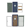 Modern Swing Doors With Wooden Panels Circular Glass And Colorful Finishes