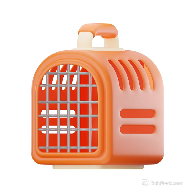 Small Orange Plastic Pet Carrier With Grated Door And Top Handle 3d model 