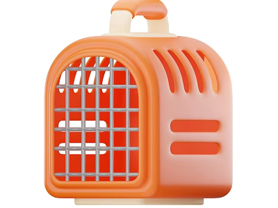 Small Orange Plastic Pet Carrier With Grated Door And Top Handle 3d model