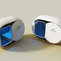 Futuristic Cinema Pod Design With White Oval Exterior And Blue Interior Lighting