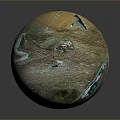 Colorful Planet Surface With Textured Terrain Glowing Blue Regions And Icy Patches