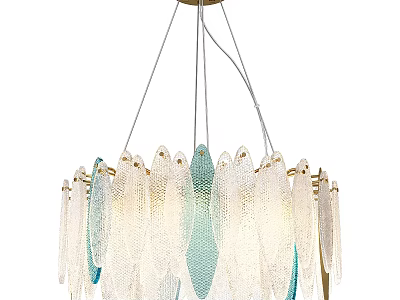 Elegant Feather Shaped Crystal Chandelier With Clear Blue Glass And Gold Frame 3d model