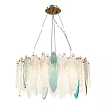 Elegant Feather Shaped Crystal Chandelier With Clear Blue Glass And Gold Frame