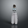 Hooded Outfit With Sleeveless Blue Top White Loose Pants Belt And Blue Shoes
