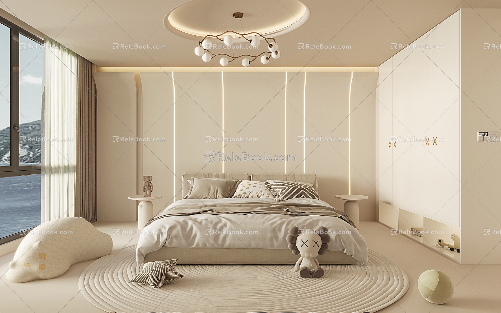 Modern Bedroom Cream Bedroom 3d model