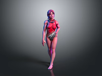 Animated Female Character With Pink Hair Red Top And Gray Pants 3d model