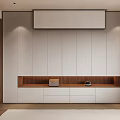 Modern Natural Bedroom Interior With Wooden Bed Nightstand Dresser Mirror And Decorative Painting