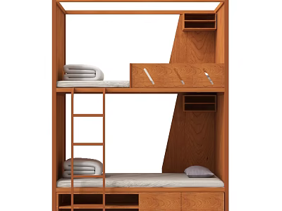 Modern Bunk Bed Wooden Bed 3d model