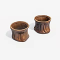 Two Decorative Rustic Handcrafted Brown Ceramic Cups With Tree Stump Design 3d model