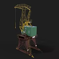 Industrial Crane With Yellow Boom Green Control Cabin And Brown Base Structure