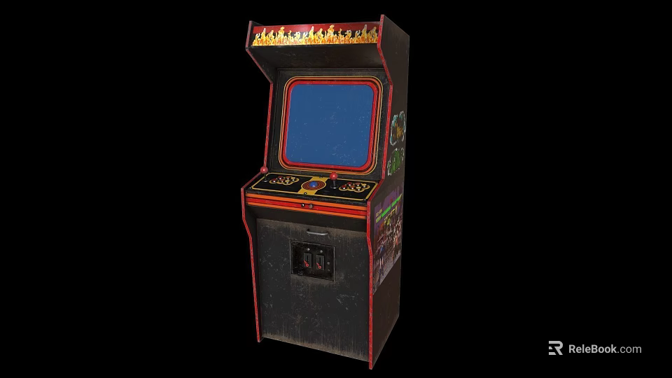 Classic Arcade Game Machine With Blue Screen Control Buttons And Coin Slot 3d model 
