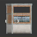 Two Story Brick Building Model With Gray Roof Windows Air Conditioning Units And Red Door