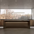 Modern Kitchen Interior Design With Island Counter Wooden Cabinets Large Window And Natural Forest View