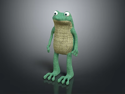 Cute Green Frog Stuffed Doll With Big Eyes And Woven Body Texture 3d model