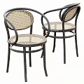 Classic Brown Wooden Frame Leisure Chairs With Curved Rattan Seat And Backrest