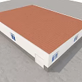 Spacious Interior With Neatly Arranged White Shelves Blue Lines And Blue Floor