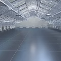 Large Indoor Space With Gray Floor Metal Roof Beams Skylights And White Walls