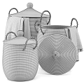 Woven Storage Baskets With Lids Handles And Gray Towels For Home Organization
