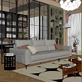 French style multi-person sofa coffee table combination 3d model