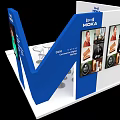 Conference Room With Exhibition Booth White Blue Decor 50% Sale Posters And White Tables Chairs