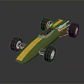 Green Yellow Striped Open Wheel Race Car with White Accents and Sleek Design