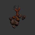 Mystical Game Movie Character Composed of Brown Orange Rocks with Glowing Top on Dark Background