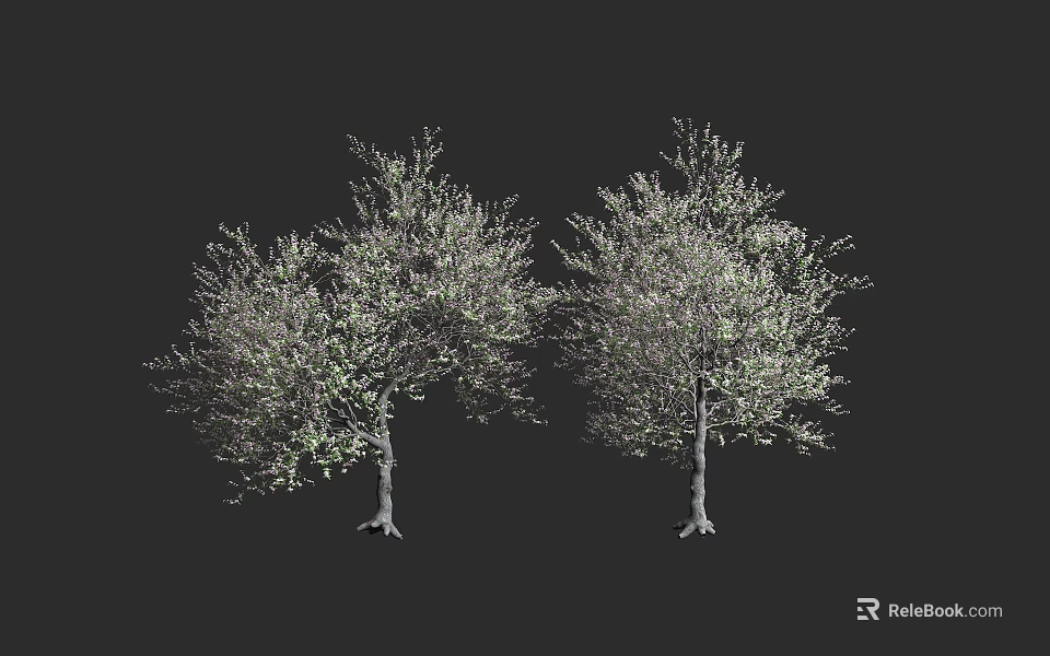 Elegant Tree Planter With Two Trees Featuring Green Foliage And Trunks 3d model 
