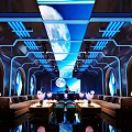 Modern KTV Interior with Starry Sky Theme Blue Tone Round Arches Sofas and Lighting Decorations 3d model