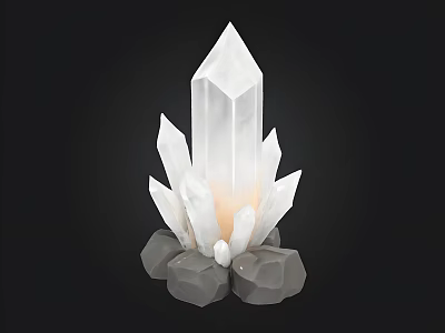 Glowing White Crystal Cluster With Sharp Points And Rock Base 3d model
