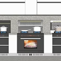 Modern Kitchen With Built in Ovens Stoves And Cookware On Countertops