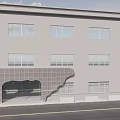 Modern Gray Building Storefront Facade With Tile Decorated Arched Entrance And Multiple Windows 3d model