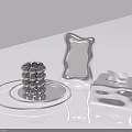Modern Silver Decorative Ornament Set With Tray Curved Frame Sphere And Tissue Box