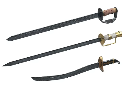 Vintage Handcrafted Swords Collection With Wooden Handles And Metal Blades 3d model