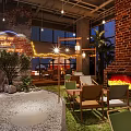 JOHOBUS Bar Interior With Green Plants Tables And Liquor Displays