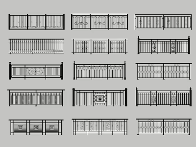 Diverse Railing Designs Showcasing Decorative Patterns And Structural Variations 3d model