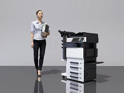 Efficient Multifunctional Office Appliance With User Handling Documents In Workplace 3d model
