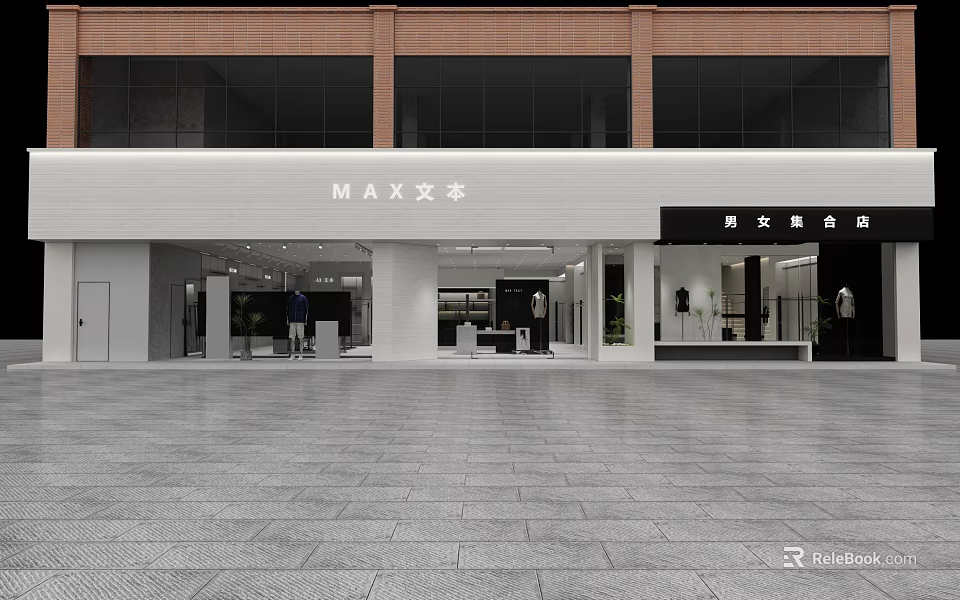 MAX Men And Women Clothing Store Front With Display Windows And Mannequins 3d model 