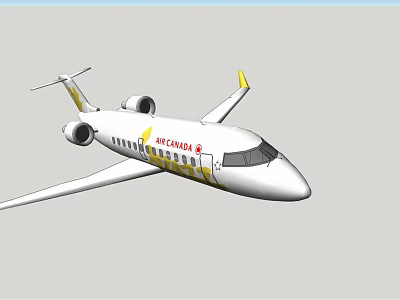 Air Canada Twin Engine Commercial Airliner With White Body And Yellow Wings 3d model