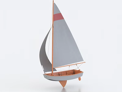 Wooden Sailboat Model with Gray Sail and Brown Hull for Home Decoration 3d model