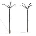 Outdoor Street Lights With Multiple Lamp Heads On Pole Mounted Structure 3d model