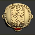 Fantasy Character Golden Helmet Featuring Creature Face Design And Red Gemstone