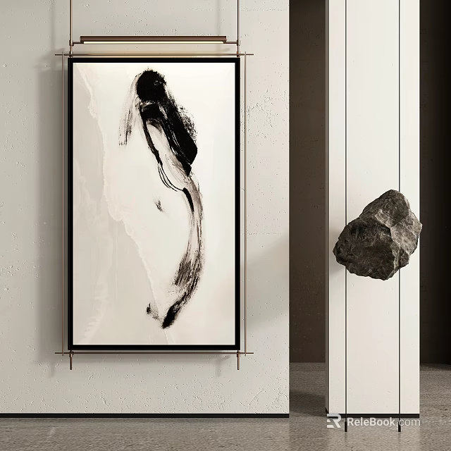 Modern Abstract Painting With Black White Brush Strokes For Minimalist Home Wall Decor 3d model 
