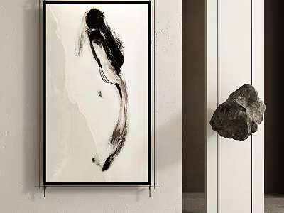 Modern Abstract Painting With Black White Brush Strokes For Minimalist Home Wall Decor 3d model